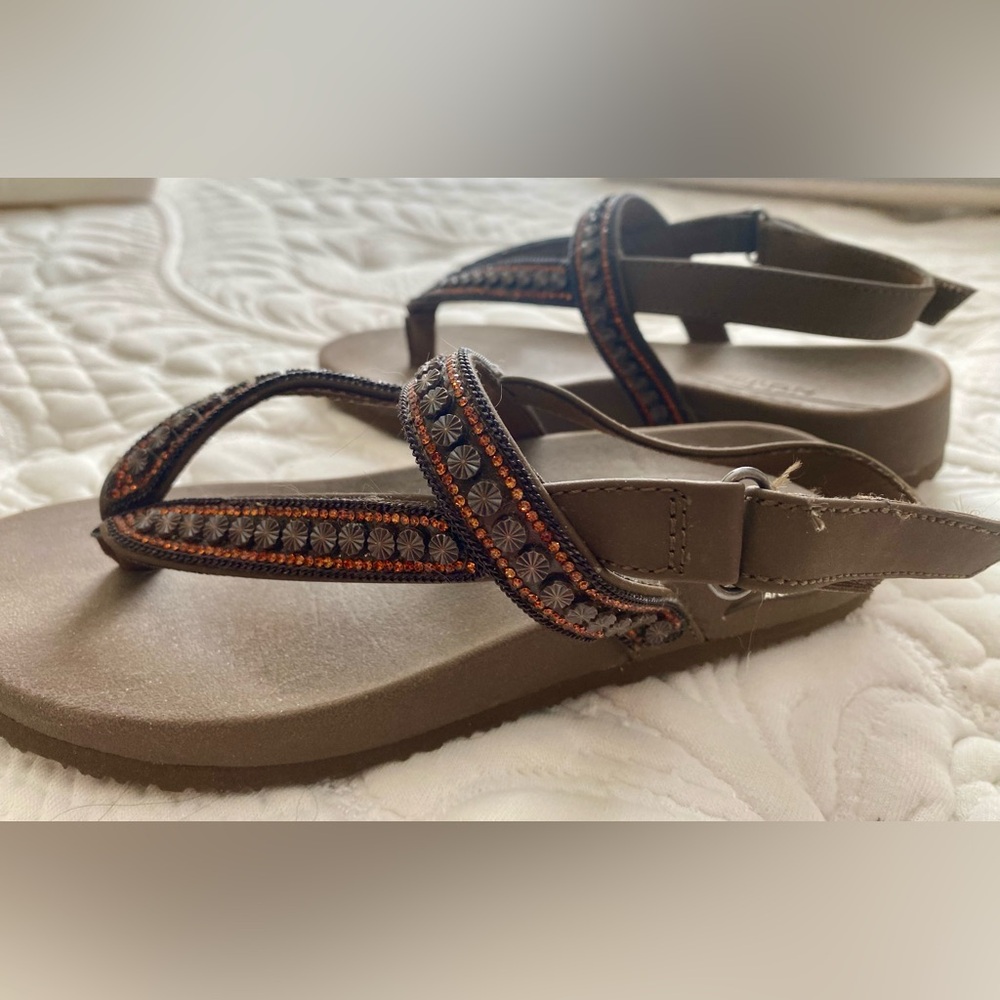 Skechers Brown Sandals with Orange Bead Accents